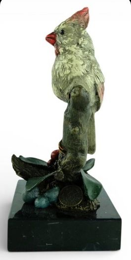 Northern Cardinal Bird - Cold Painted Bronze, Signed