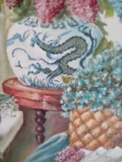 Oil on canvas still life and landscape 25.7" x 17.8"