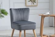 Modern Accent Chair, Fabric Living Room Chair with Rubber Wood Legs and Thick Padding, Grey