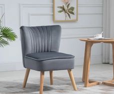 Modern Accent Chair, Fabric Living Room Chair with Rubber Wood Legs and Thick Padding, Grey