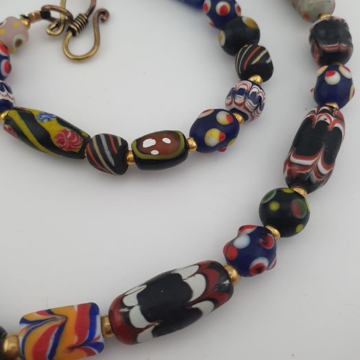 Antique Venetian Style MultiColor Mix Glass & Old Face Glass Pendant Necklace