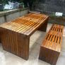 Teak table and benches. Image 4