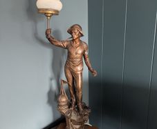 Antique Male Figural Lamp - Frosted Glass Shade