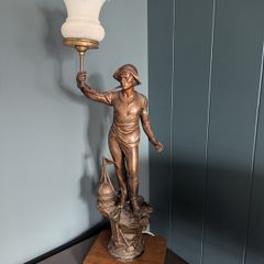 Antique Male Figural Lamp - Frosted Glass Shade