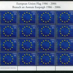2006 Ireland 20th Anniversary of the European Union Flag Commemorative Stamp Plate 1A1A1A1A Sheetlet Mint Never Hinged (MNH)