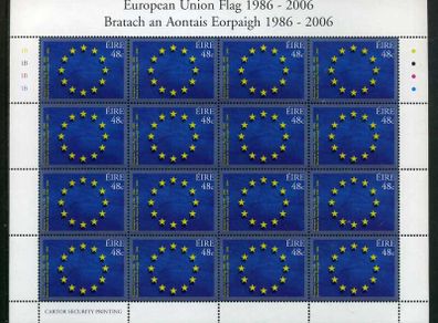2006 Ireland 20th Anniversary of the European Union Flag Commemorative Stamp Plate 1A1A1A1A Sheetlet Mint Never Hinged (MNH)