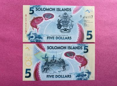 Solomon Islands  5 Dollars.polymer / Plastic 2019. Pick 32a. ( Uncirculated )