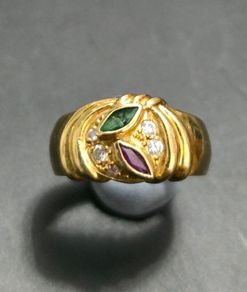 Emerald, Ruby and Diamond ring 18ct