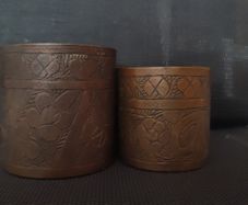 Pair of Vintage Hand-Etched Brass Lassi Cups, Antique Indian Style