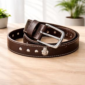 Unisex Brown Leather Stud Belt Vintage Studded Leather Belt with Silver Buckle for Men & Women