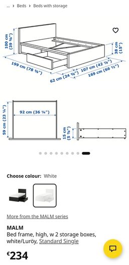 IKEA Malm Single Bed with Drawers + Hamarvik Mattress