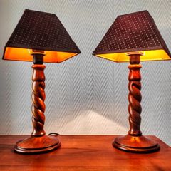 Pair of beautiful vintage wooden lamp