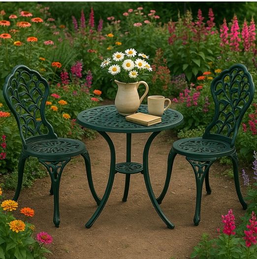 French Country Style Cast Aluminium Bistro Set Deep Forest Green
