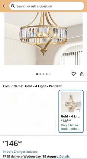 Brand New 40cm Vintage Gold 4-Light Crystal Chandelier Rustic Pendant Desig...