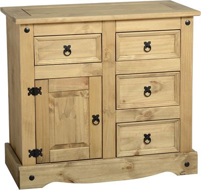 Corona 1 Door 4 Drawer Sideboard in Distressed Waxed Pine