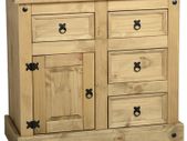 Corona 1 Door 4 Drawer Sideboard in Distressed Waxed Pine