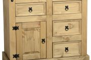 Corona 1 Door 4 Drawer Sideboard in Distressed Waxed Pine