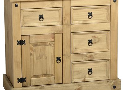 Corona 1 Door 4 Drawer Sideboard in Distressed Waxed Pine