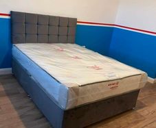 New Stylish Double 4ft, 4ft6 Divan Beds With Optional Drawers And Tufted Mattresses Instock. Multiple Headboard Options Available. Free Delivery