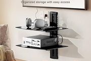 Wall mounted AV glass shelves