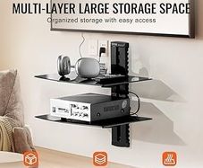 Wall mounted AV glass shelves