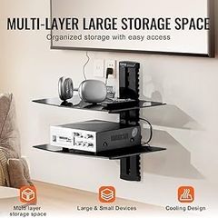 Wall mounted AV glass shelves