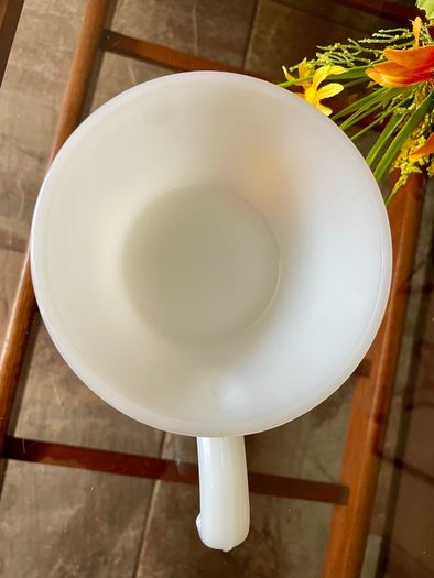 Vintage Mid Century Anchor Hocking Fire King Ovenproof Milk Glass Bowl with Handle 1960 1970s