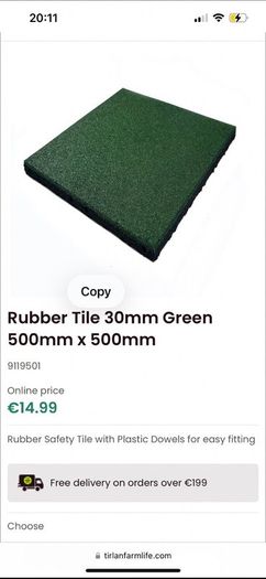 Rubber Tile 30mm Green 500mm x 500mm