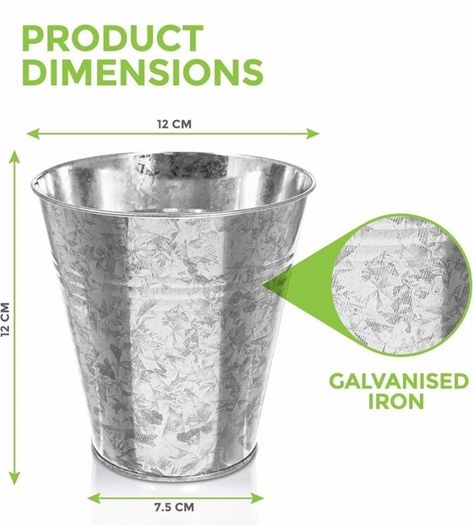 Pack of 12 Galvanised Iron Metal Flower Pots in Weather Resistant Metal for Indoor or Outdoor Use, Ideal for Plants, Herb Collection, Flowers and Shrubs