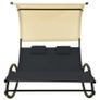 Double Sun Lounger with Canopy Textilene Black and Cream Image 3