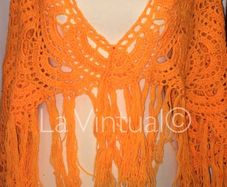 Orange handmade crocheted shawl