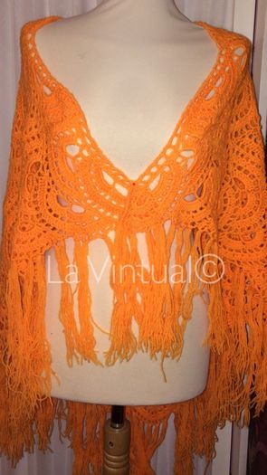 Orange handmade crocheted shawl