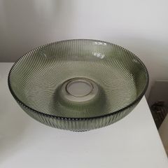 Raised glass dish - suitable for serving food or for flower arrangements