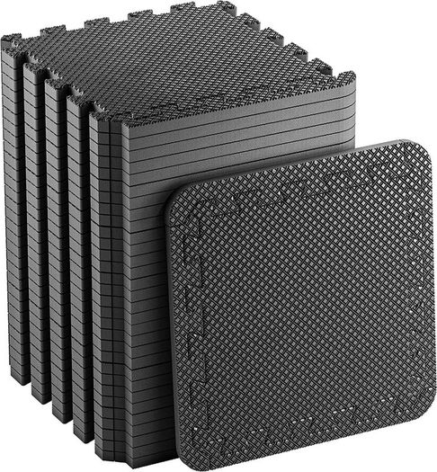 EVA Gym Foam Mat; 24 Pieces; 30.5 x 30.5cm; Black; Non-Slip Interlocking Puzzle Floor Tiles for Home, Exercising, Garage