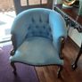 Pair of blue velvet buttoned armchairs with twisted wooden legs immaculate Image 6