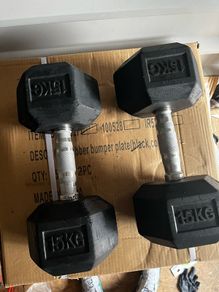 2x15kg hex rubber dumbbells