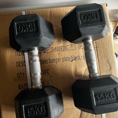 2x15kg hex rubber dumbbells