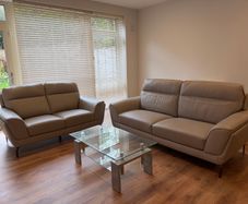 Light grey leather sofa set - 3-seater and 2-seater