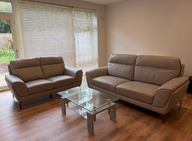 Light grey leather sofa set - 3-seater and 2-seater