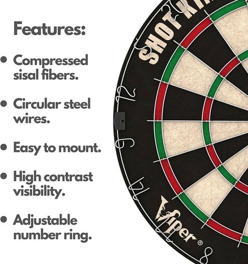 (ONLY 1 IN STOCK) Bristle Steel Tip Dartboard Set with Staple-Free Bullseye, Galvanized Metal Radial Spider Wire Includes 6 Darts, Black, 17.75 inch