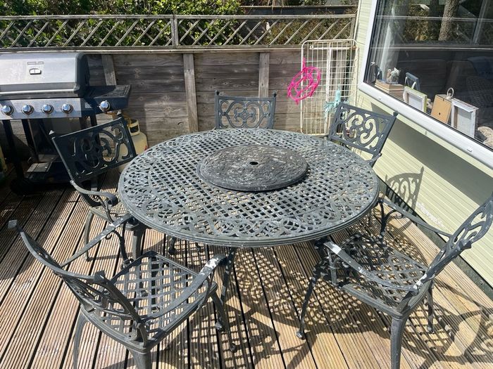 Cast Iron Black Large Table & Chairs