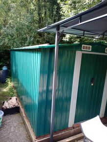 Green Galvanized Steel Garden Shed (Must Dismantle & Take Base)