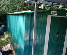 Green Galvanized Steel Garden Shed (Must Dismantle & Take Base)