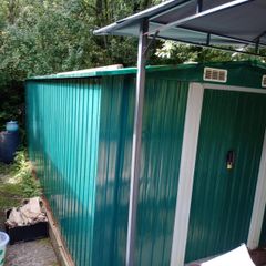 Green Galvanized Steel Garden Shed (Must Dismantle & Take Base)
