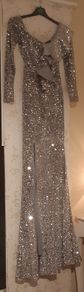 Silver Sequin Off shoulder Maxi Dress