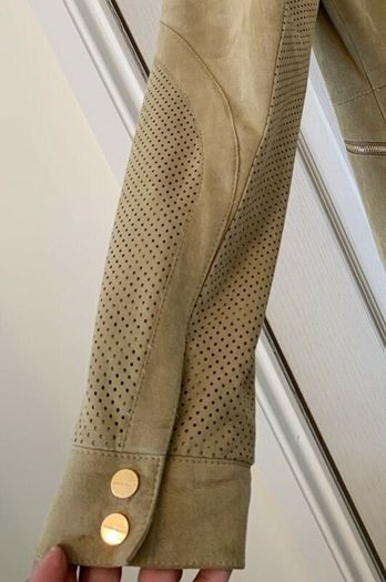 Karen Millen Satin Lined Suede Leather Duster Coat - Beige.