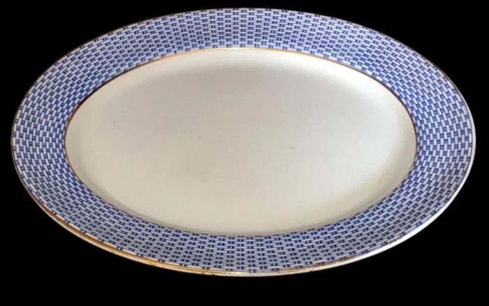 Antique Soho Pottery "Montauban" Blue Basket-Weave
