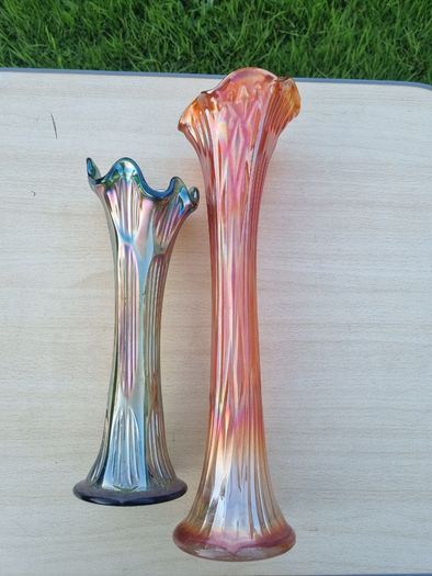 Antique Carnival Glass iridescent glass vases by Fenton.