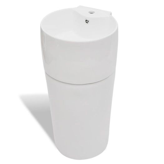 Ceramic Stand Bathroom Sink Basin Faucet/Overflow Hole White Round