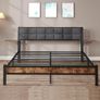 King Size Bed Frame with Storage Headboard,Kingsize Bed Frame Upholstered with Charge Station & Ergonomic Headboard,Removable Bedside Shelf,Easy Assemly,Heavy Duty Metal Slats,Black + Grey Image 5